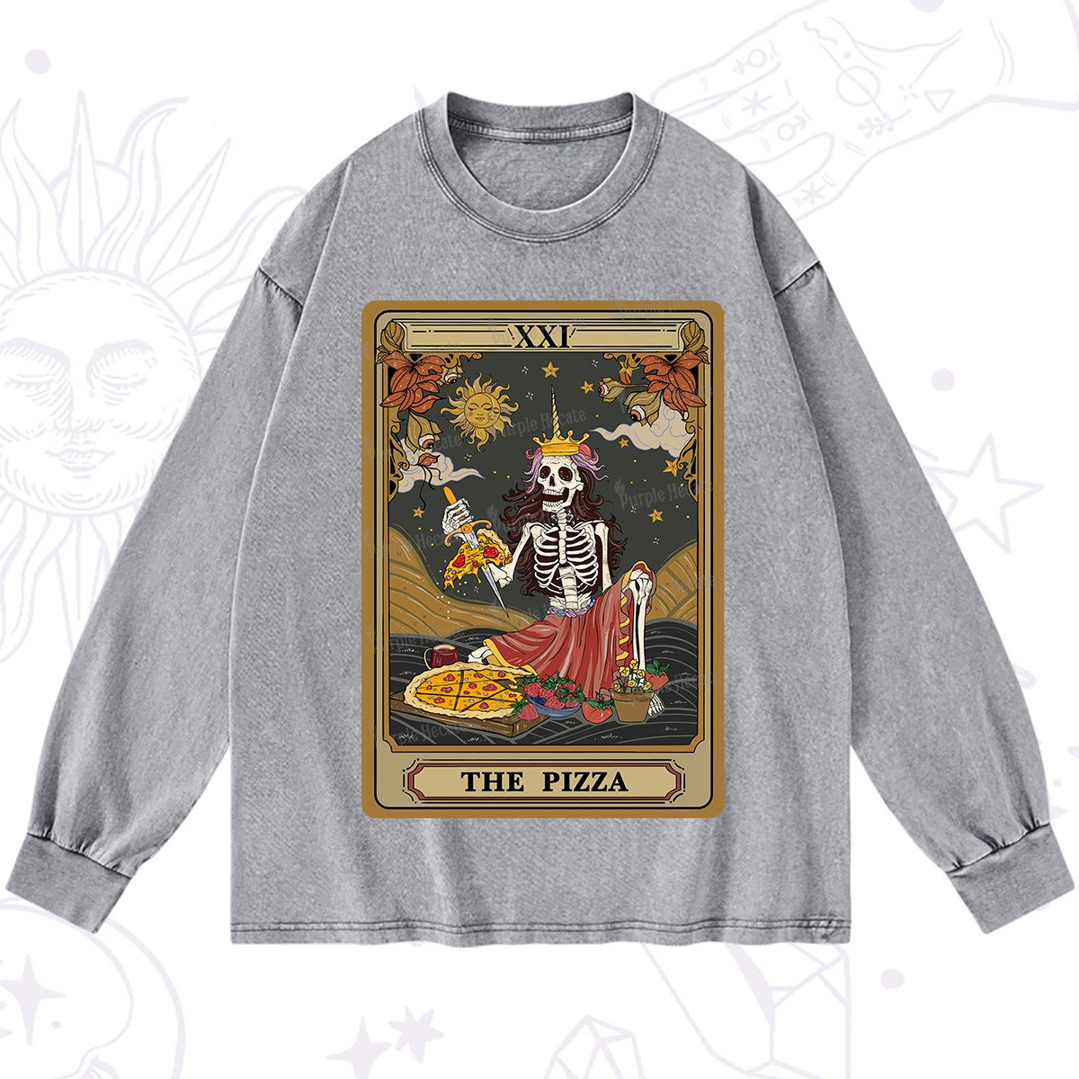 Purplehecate The Pizza Tarot Card Washed Long Sleeve Shirt
