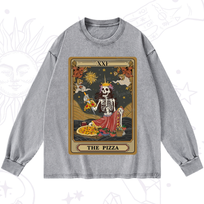 Purplehecate The Pizza Tarot Card Washed Long Sleeve Shirt