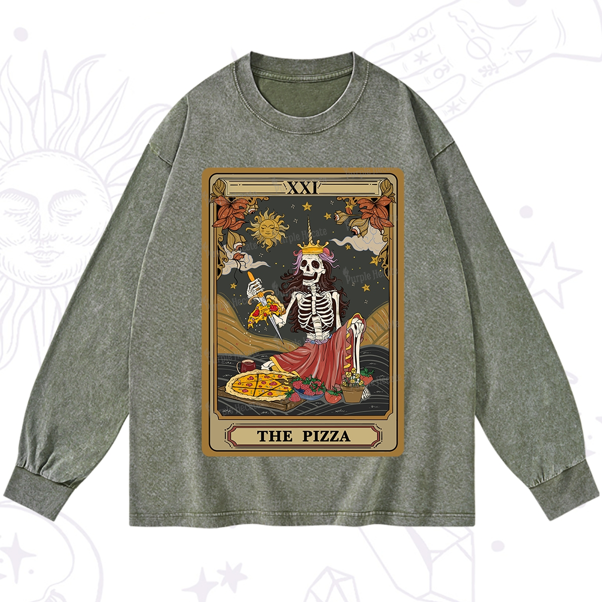 Purplehecate The Pizza Tarot Card Washed Long Sleeve Shirt