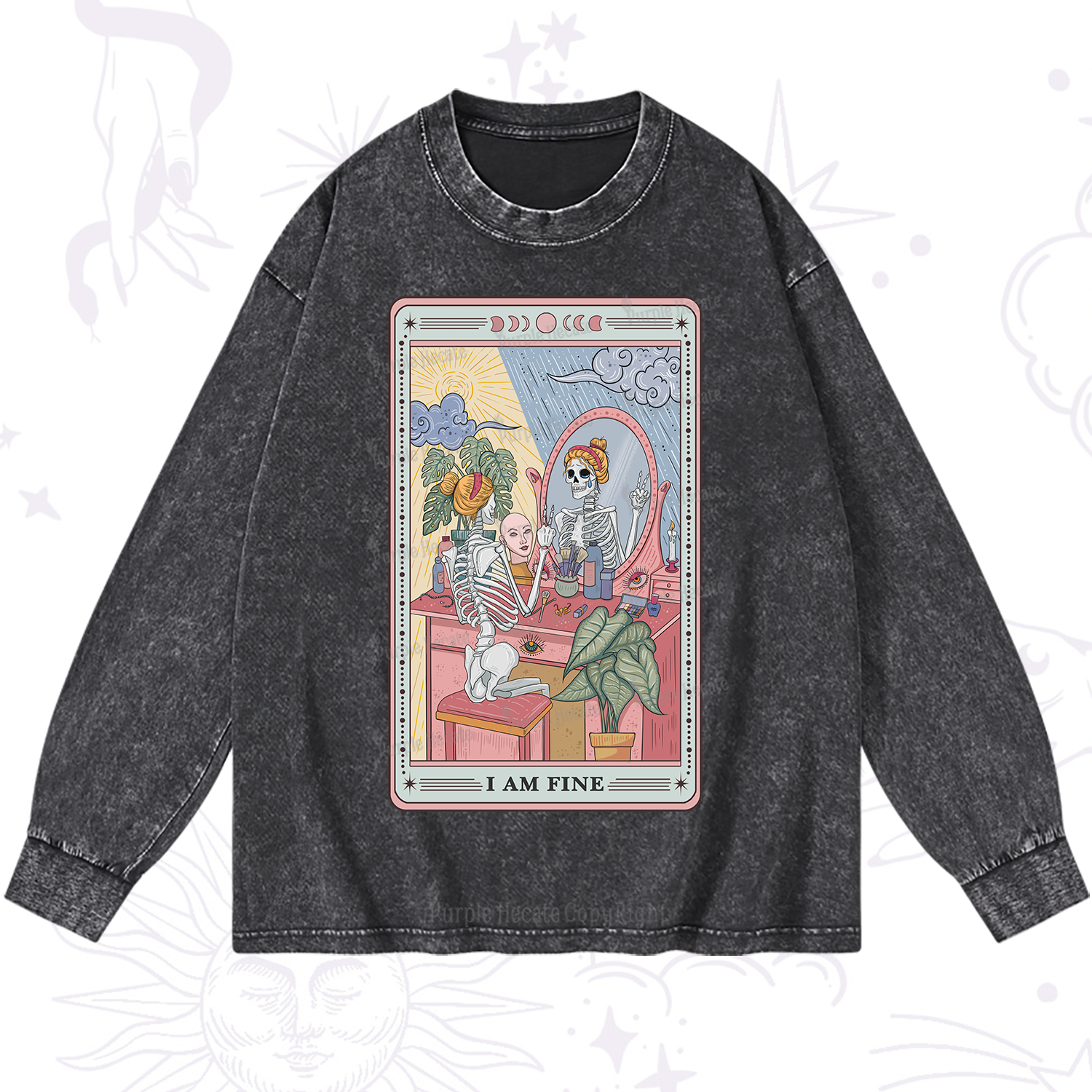 Purplehecate I Am Fine Tarot Card Washed Long Sleeve Shirt
