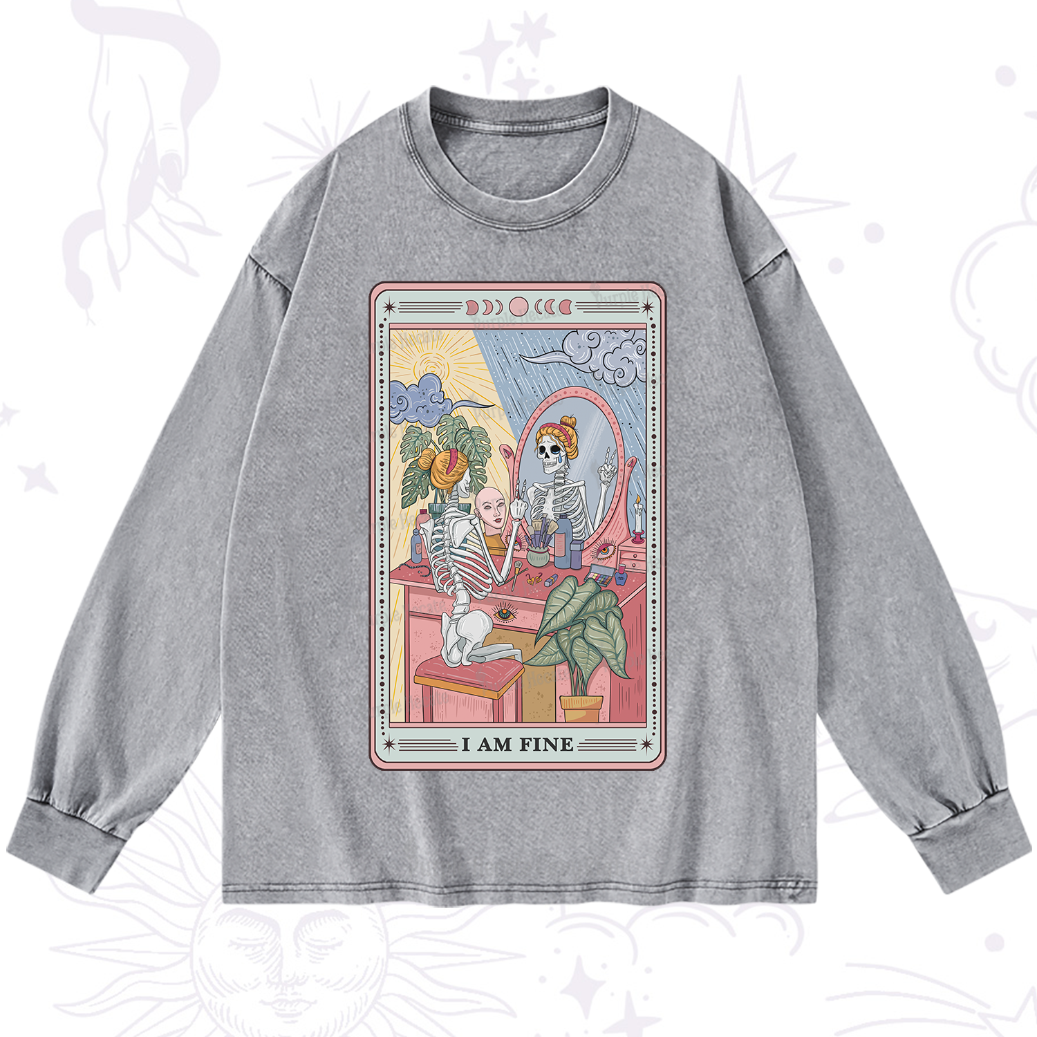 Purplehecate I Am Fine Tarot Card Washed Long Sleeve Shirt