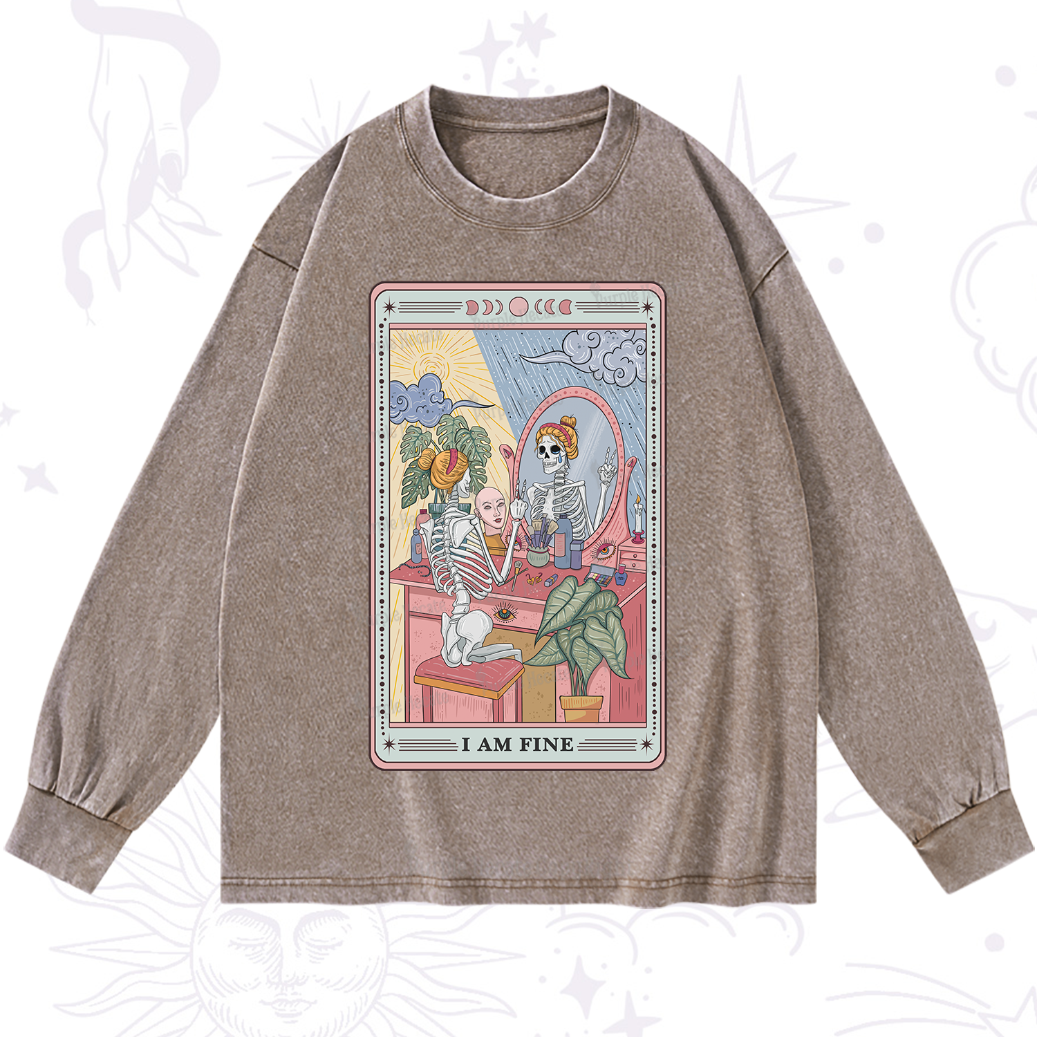 Purplehecate I Am Fine Tarot Card Washed Long Sleeve Shirt