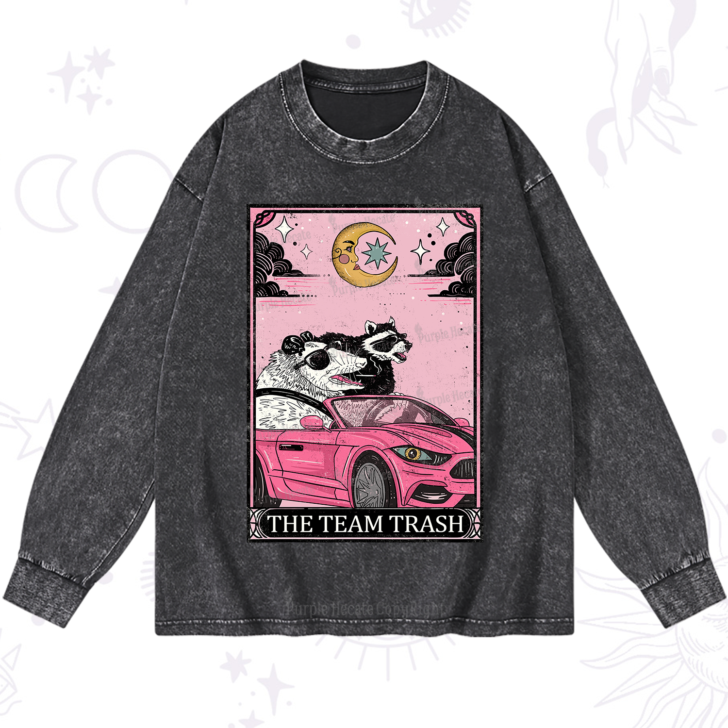 Purplehecate The Team Trash Tarot Card Washed Long Sleeve Shirt