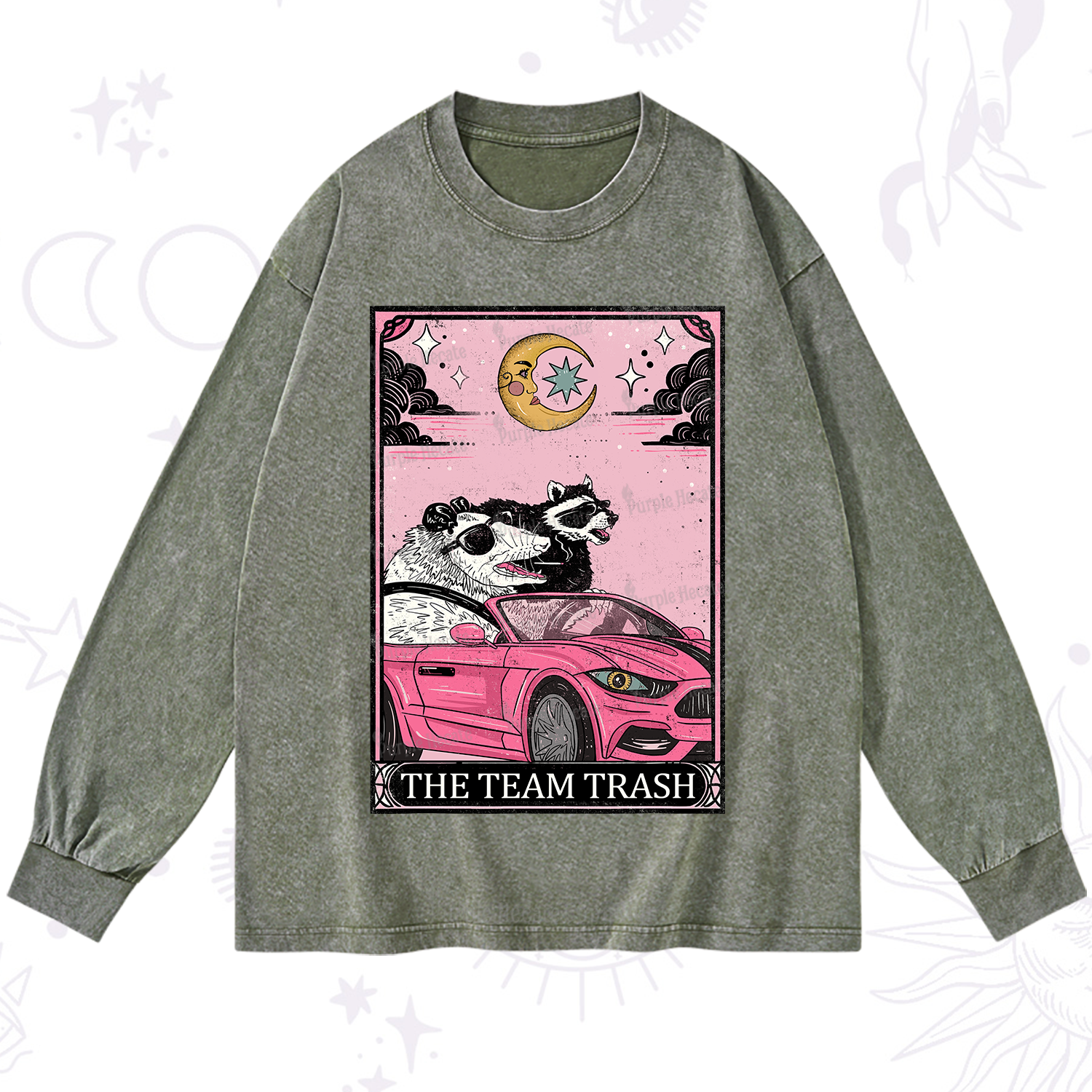 Purplehecate The Team Trash Tarot Card Washed Long Sleeve Shirt