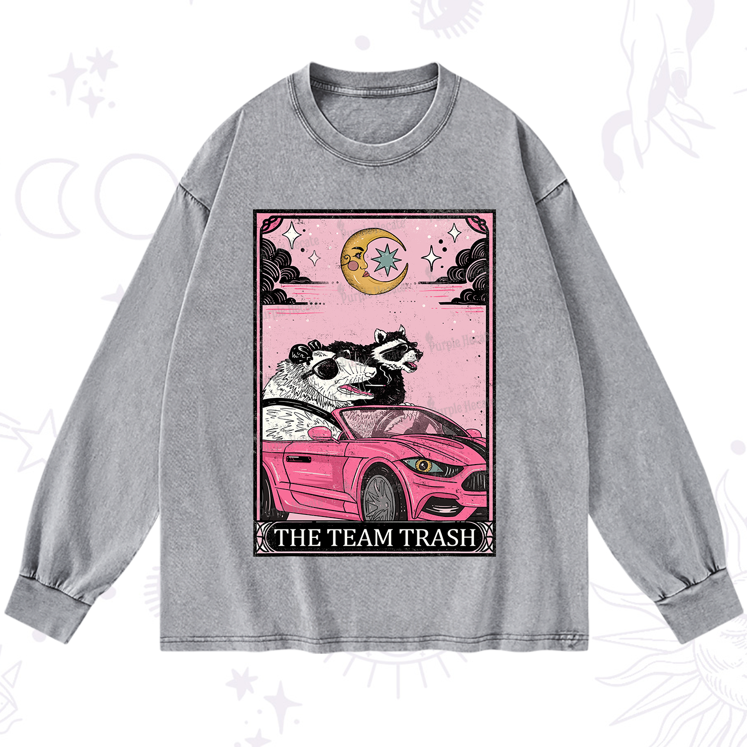 Purplehecate The Team Trash Tarot Card Washed Long Sleeve Shirt