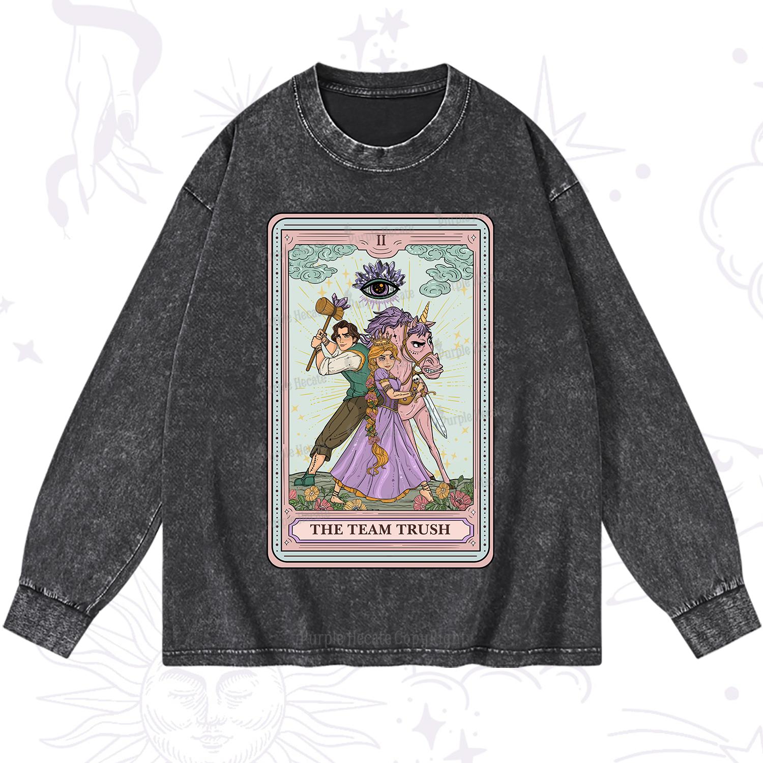 Purplehecate The Team Trush Tarot Card Washed Long Sleeve Shirt