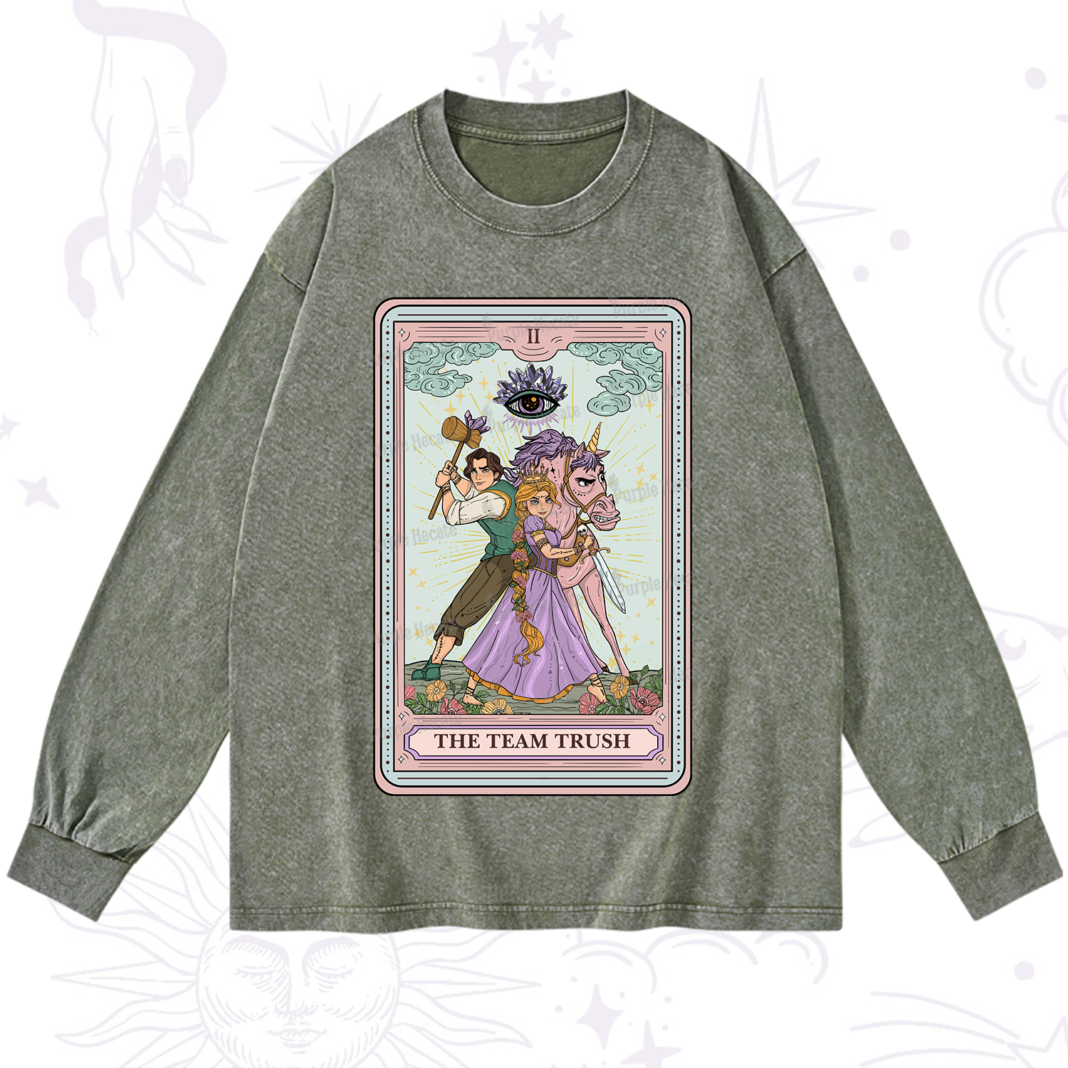 Purplehecate The Team Trush Tarot Card Washed Long Sleeve Shirt