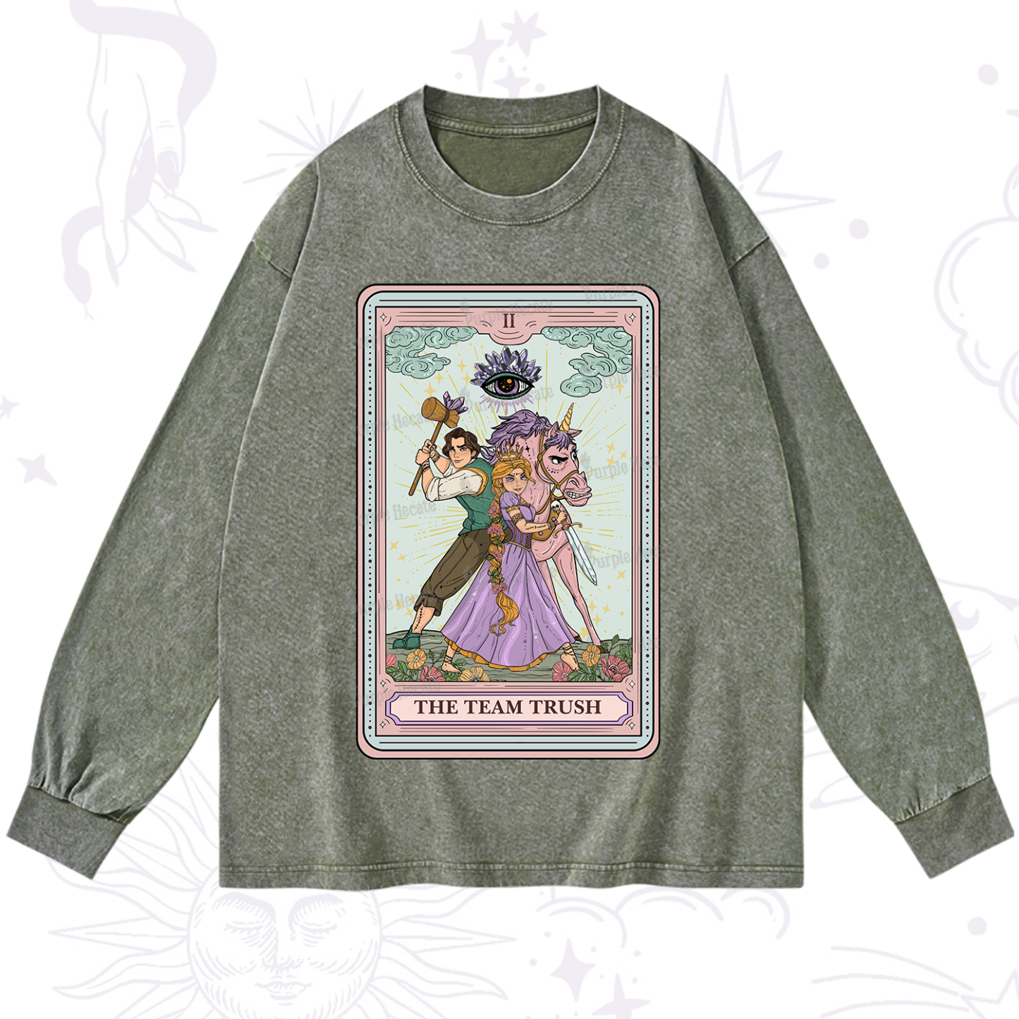 Purplehecate The Team Trush Tarot Card Washed Long Sleeve Shirt