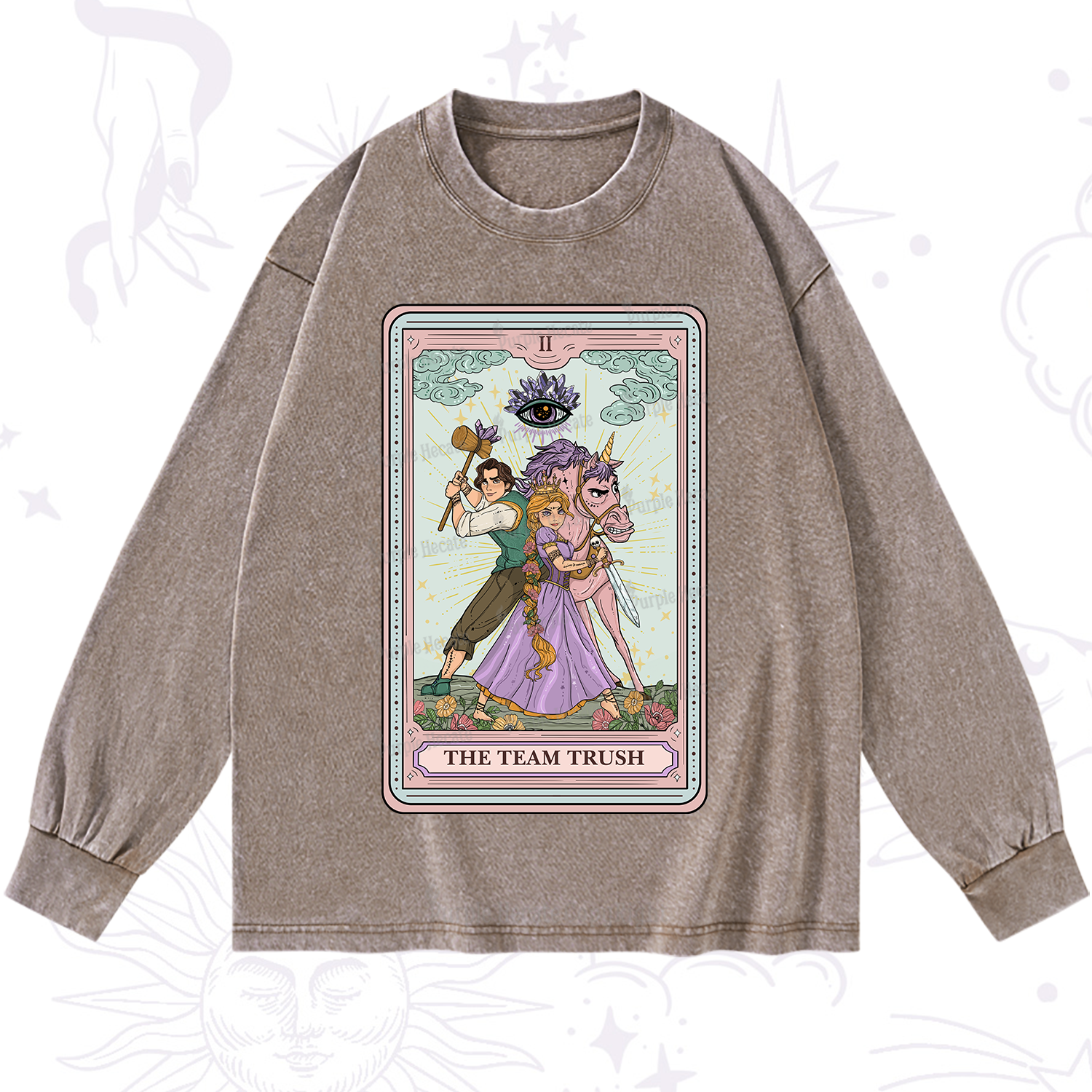 Purplehecate The Team Trush Tarot Card Washed Long Sleeve Shirt