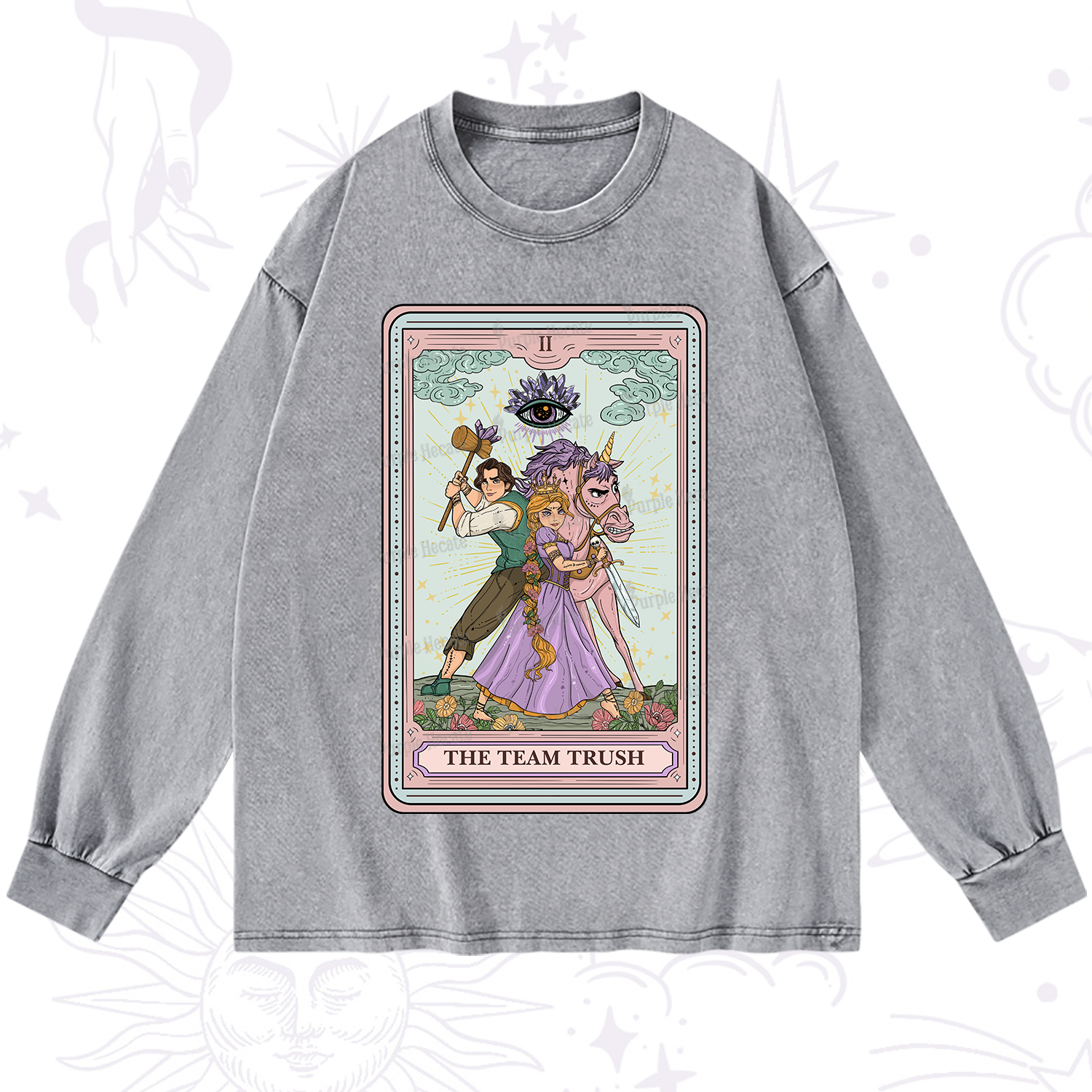 Purplehecate The Team Trush Tarot Card Washed Long Sleeve Shirt