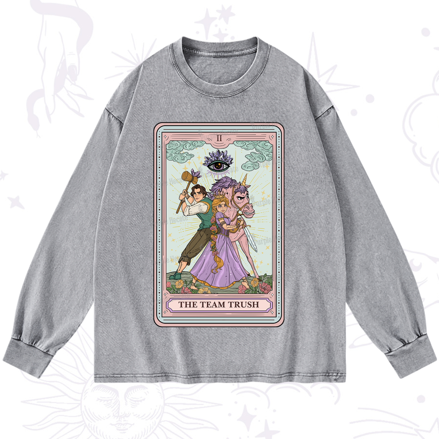 Purplehecate The Team Trush Tarot Card Washed Long Sleeve Shirt