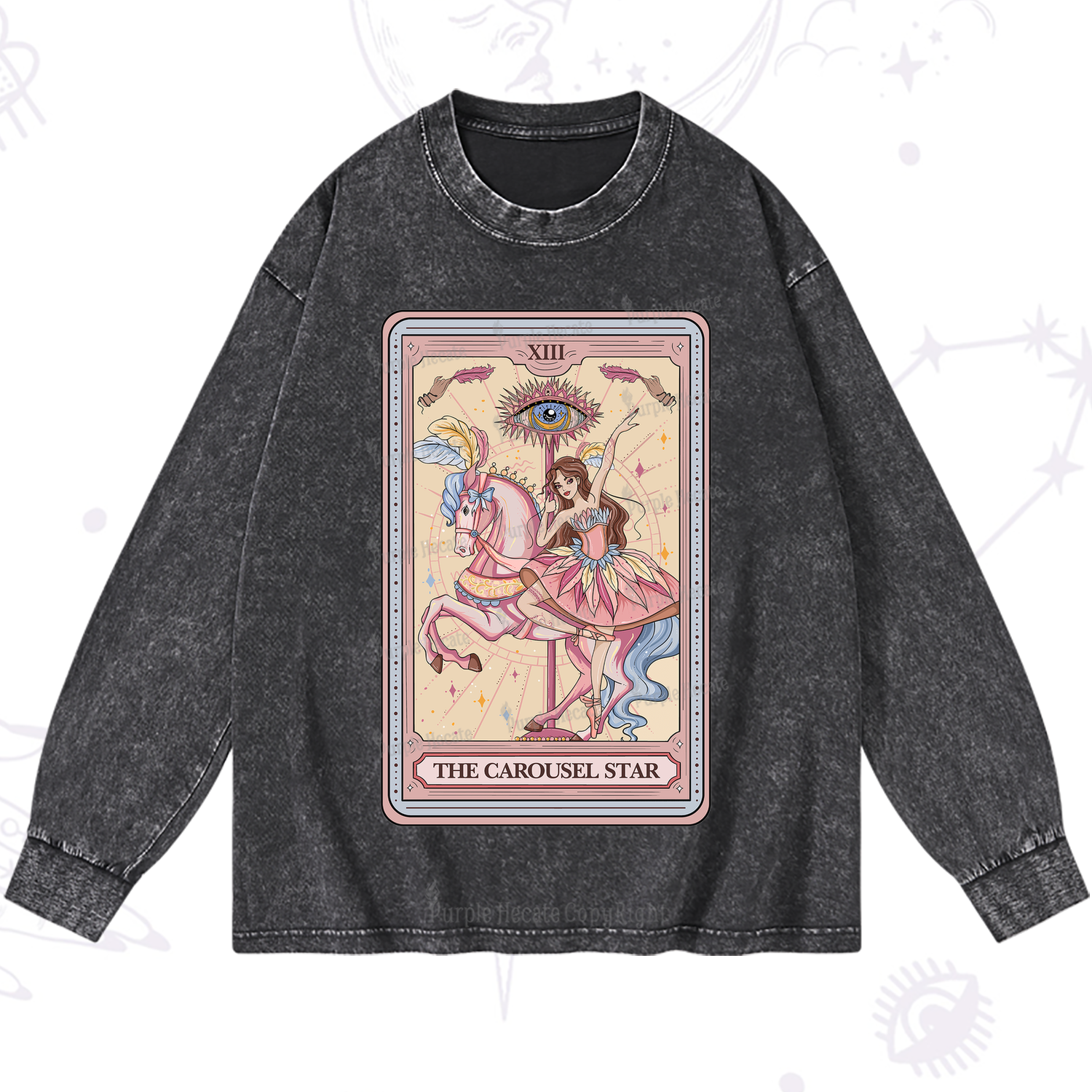 Purplehecate The Carousel Star Tarot Card Washed Long Sleeve Shirt