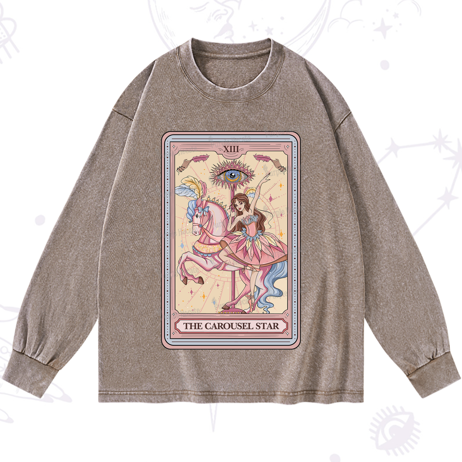 Purplehecate The Carousel Star Tarot Card Washed Long Sleeve Shirt