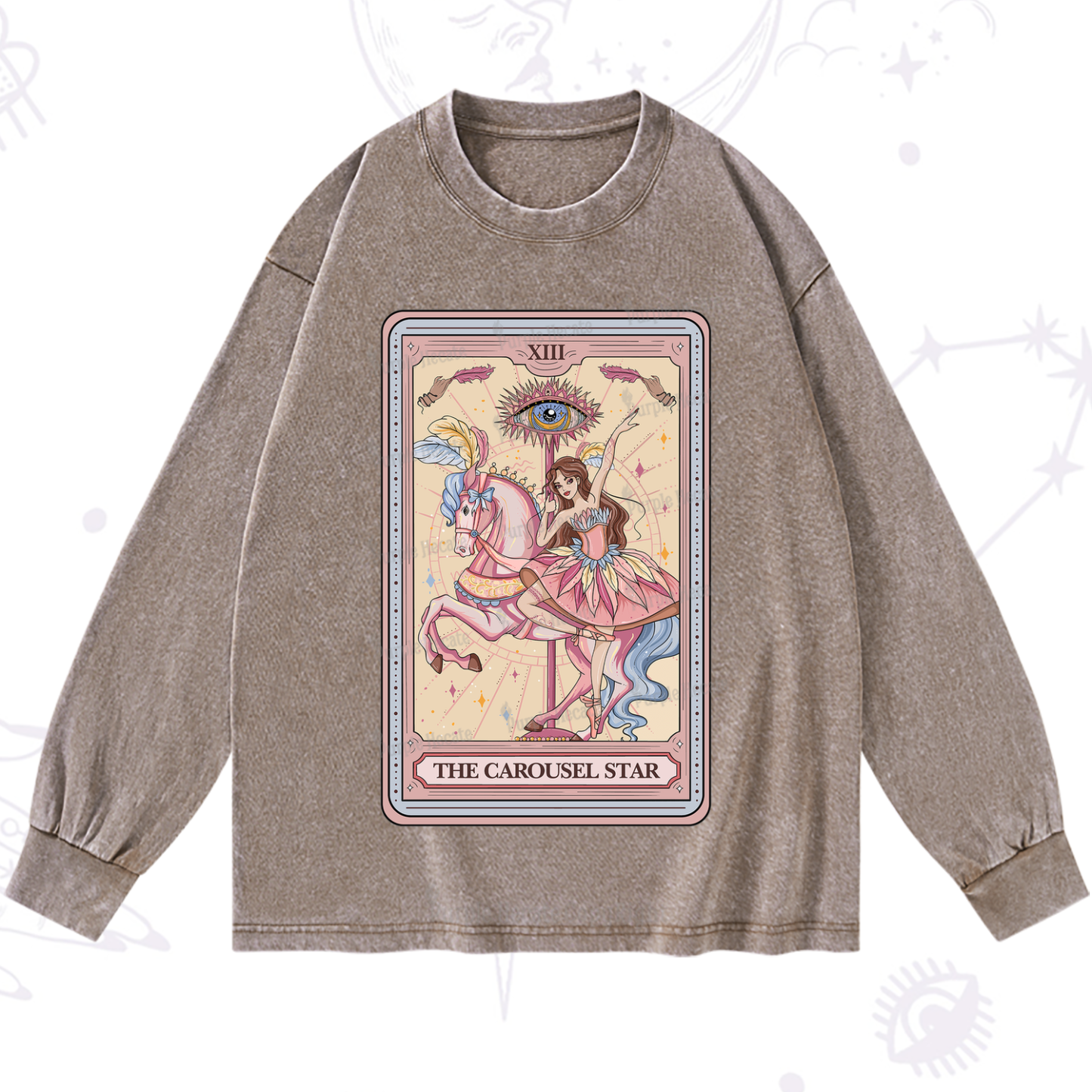 Purplehecate The Carousel Star Tarot Card Washed Long Sleeve Shirt