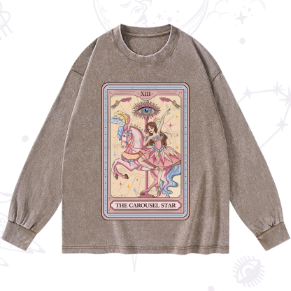 Purplehecate The Carousel Star Tarot Card Washed Long Sleeve Shirt