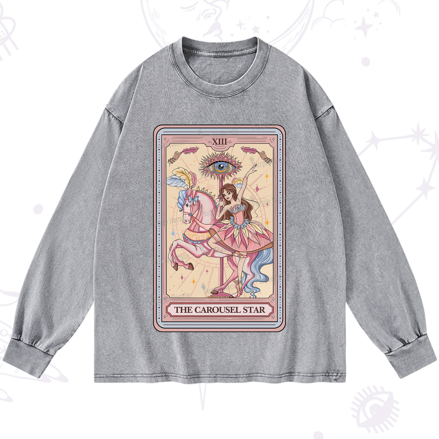 Purplehecate The Carousel Star Tarot Card Washed Long Sleeve Shirt