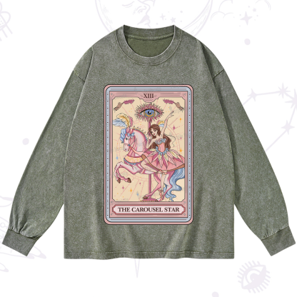 Purplehecate The Carousel Star Tarot Card Washed Long Sleeve Shirt