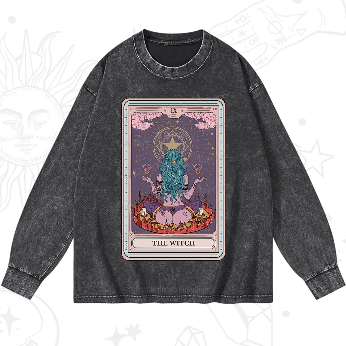 Purplehecate The Witch Tarot Card Washed Long Sleeve Shirt