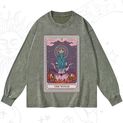 Purplehecate The Witch Tarot Card Washed Long Sleeve Shirt