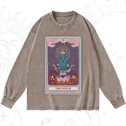 Purplehecate The Witch Tarot Card Washed Long Sleeve Shirt