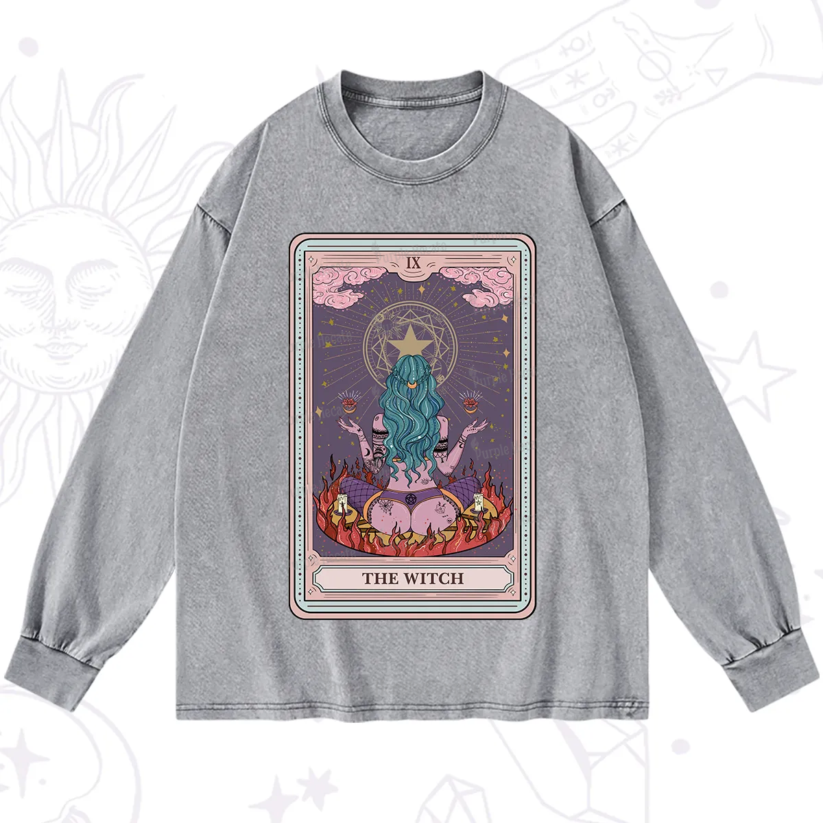 Purplehecate The Witch Tarot Card Washed Long Sleeve Shirt