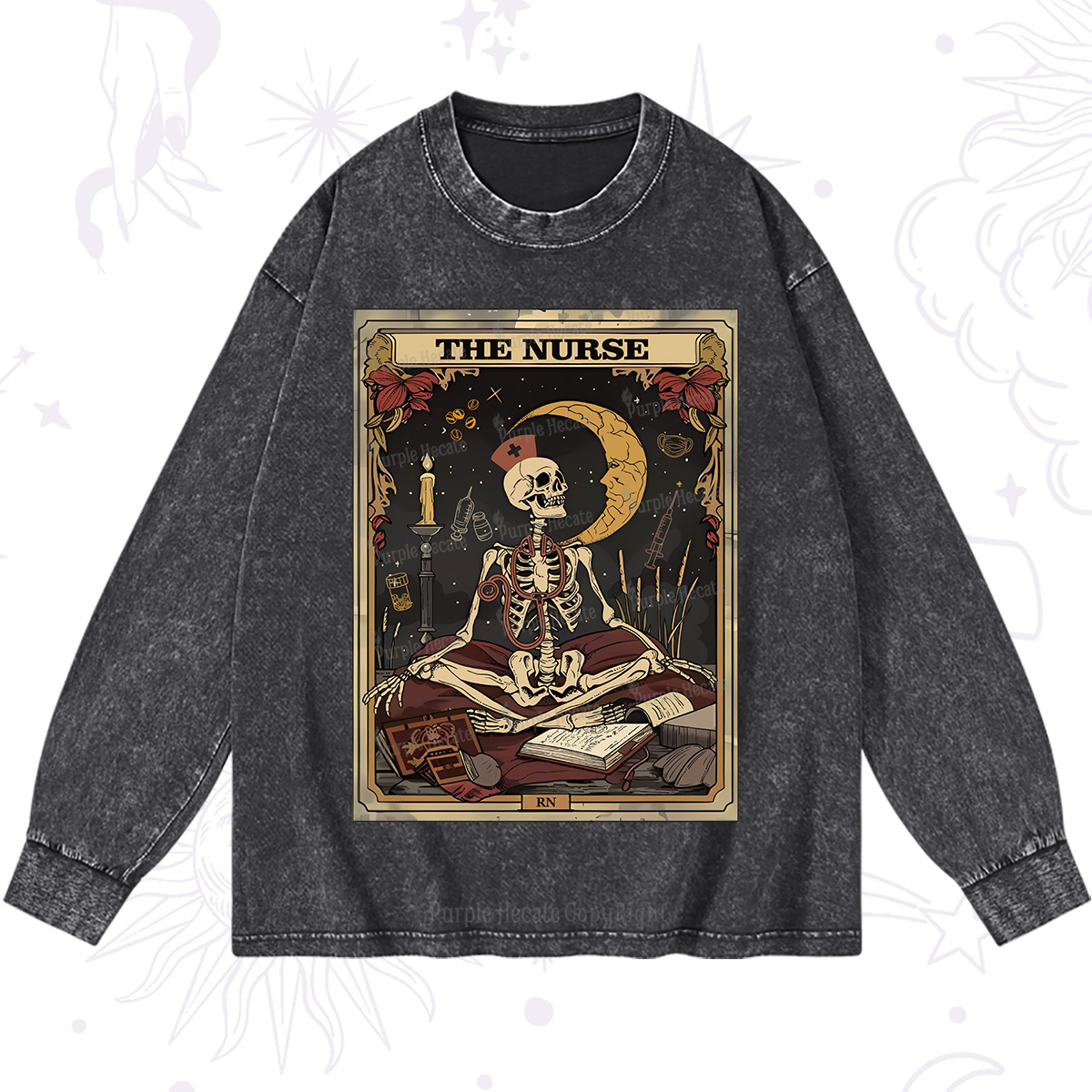 Purplehecate The Nurse Tarot Card Washed Long Sleeve Shirt