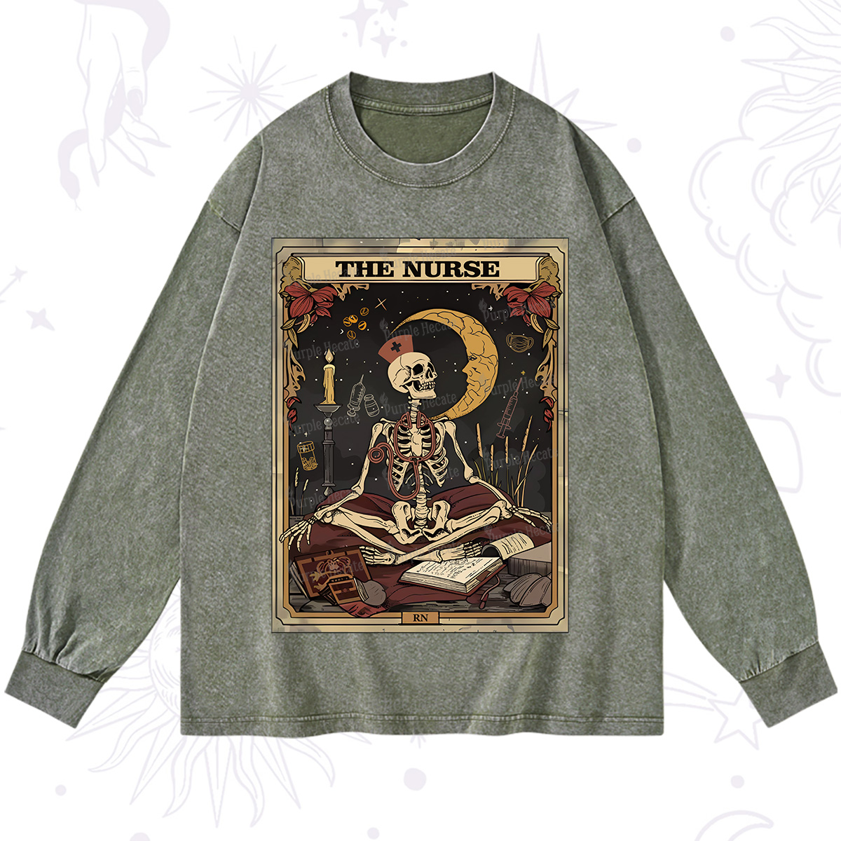 Purplehecate The Nurse Tarot Card Washed Long Sleeve Shirt