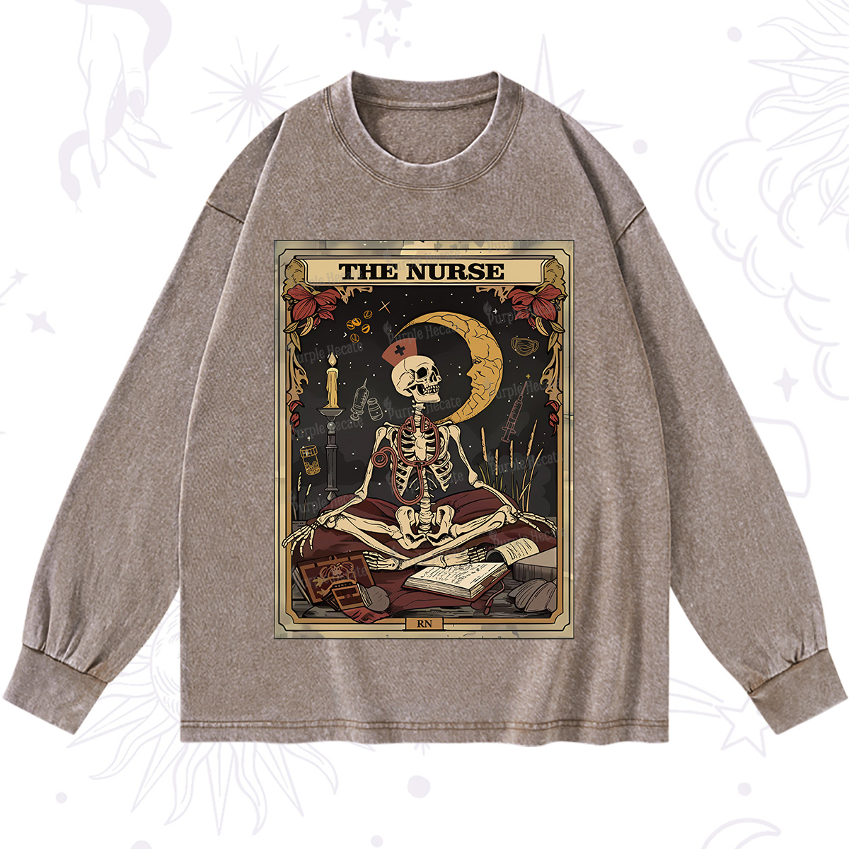 Purplehecate The Nurse Tarot Card Washed Long Sleeve Shirt