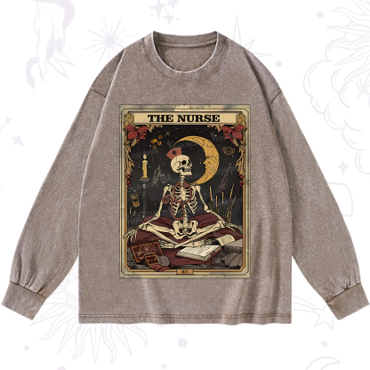Purplehecate The Nurse Tarot Card Washed Long Sleeve Shirt