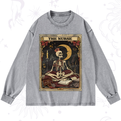 Purplehecate The Nurse Tarot Card Washed Long Sleeve Shirt