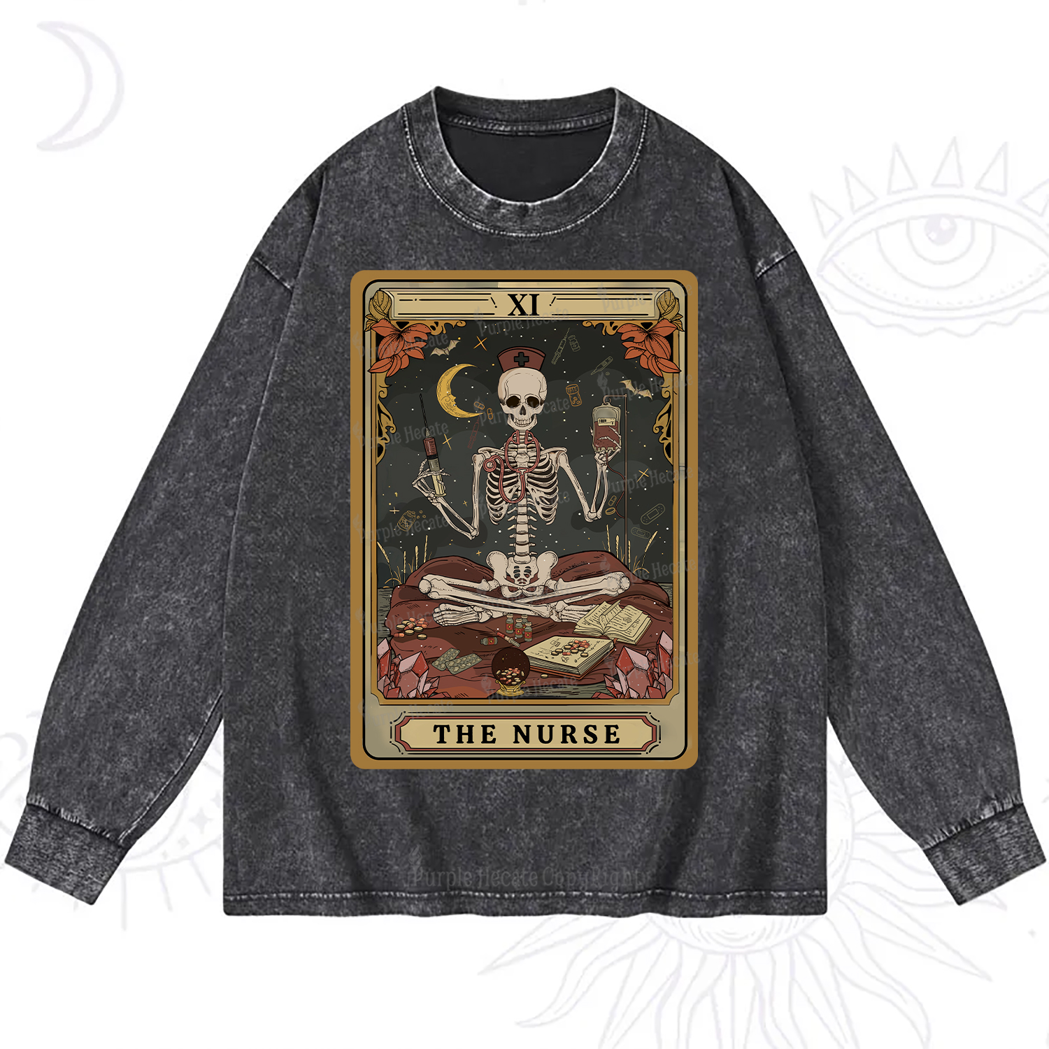 Purplehecate The Nurse Tarot Washed Long Sleeve Shirt