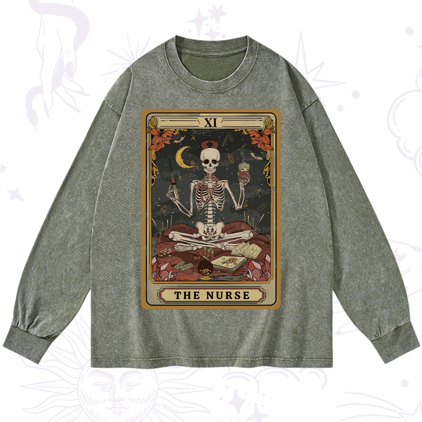Purplehecate The Nurse Tarot Washed Long Sleeve Shirt