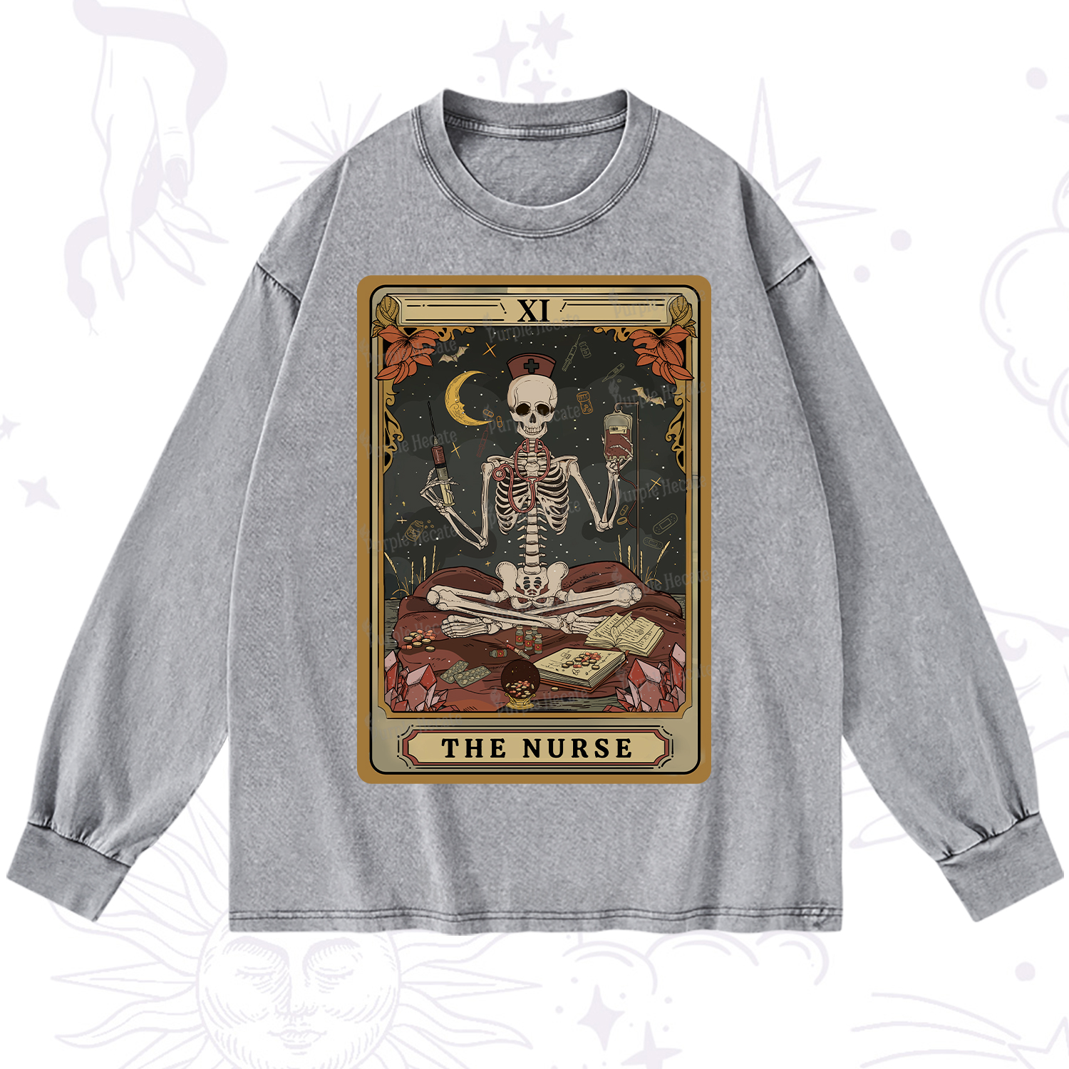 Purplehecate The Nurse Tarot Washed Long Sleeve Shirt