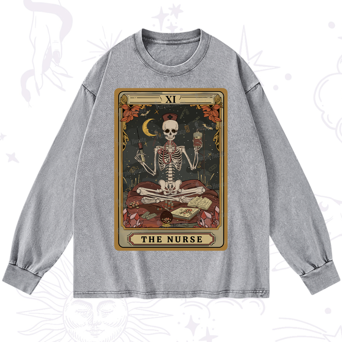 Purplehecate The Nurse Tarot Washed Long Sleeve Shirt
