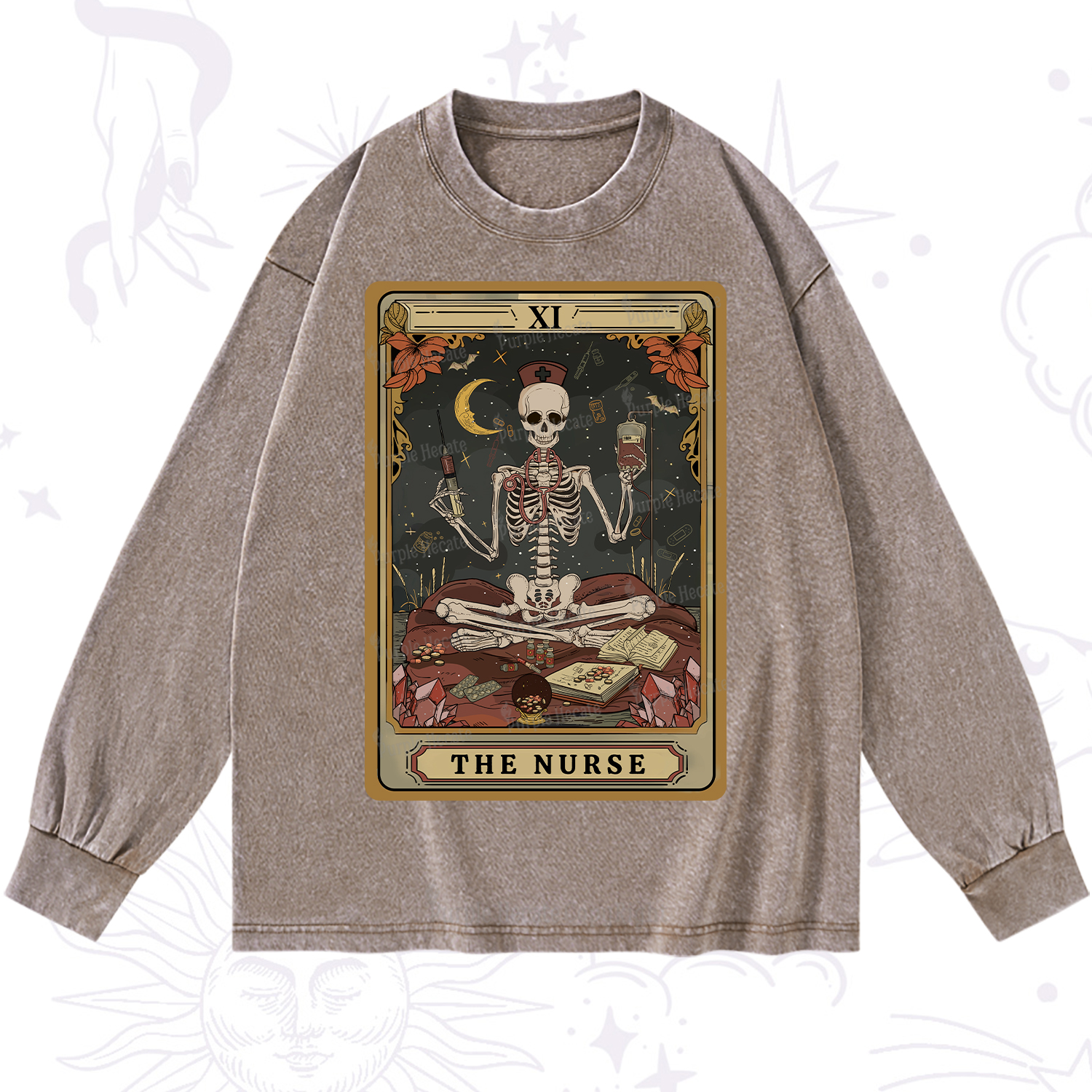 Purplehecate The Nurse Tarot Washed Long Sleeve Shirt