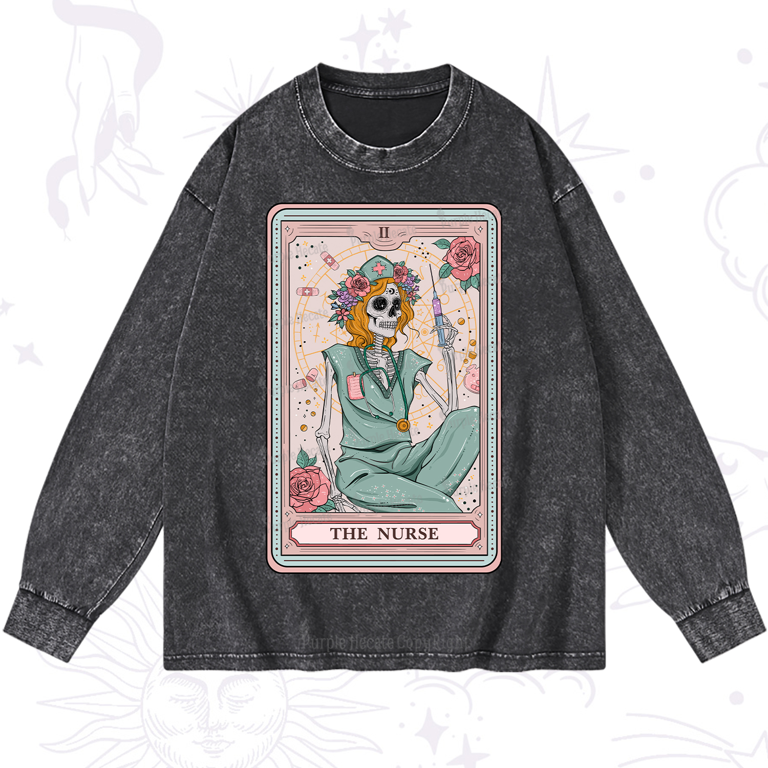 Purplehecate The Nurse Tarot Card Washed Long Sleeve Shirt