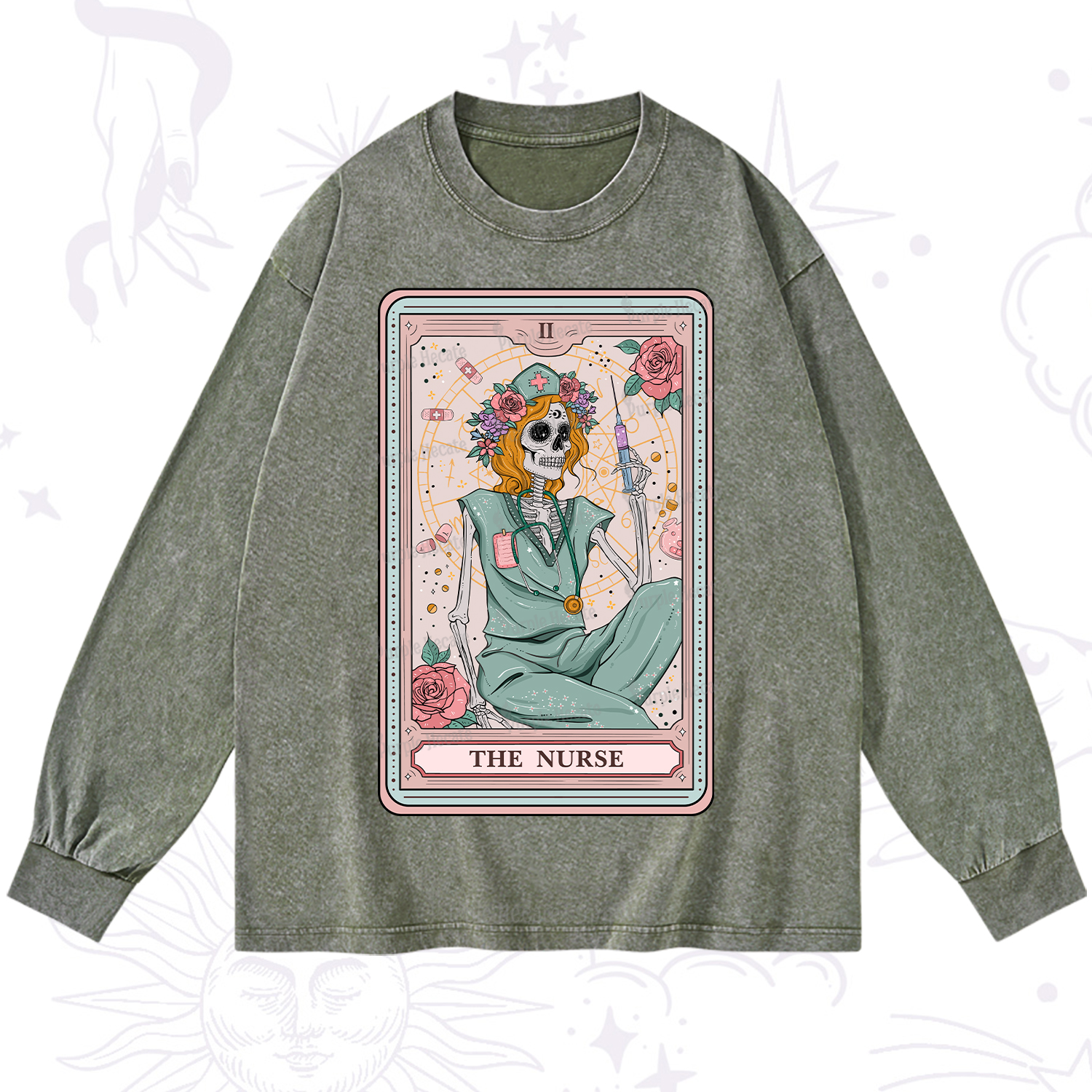Purplehecate The Nurse Tarot Card Washed Long Sleeve Shirt