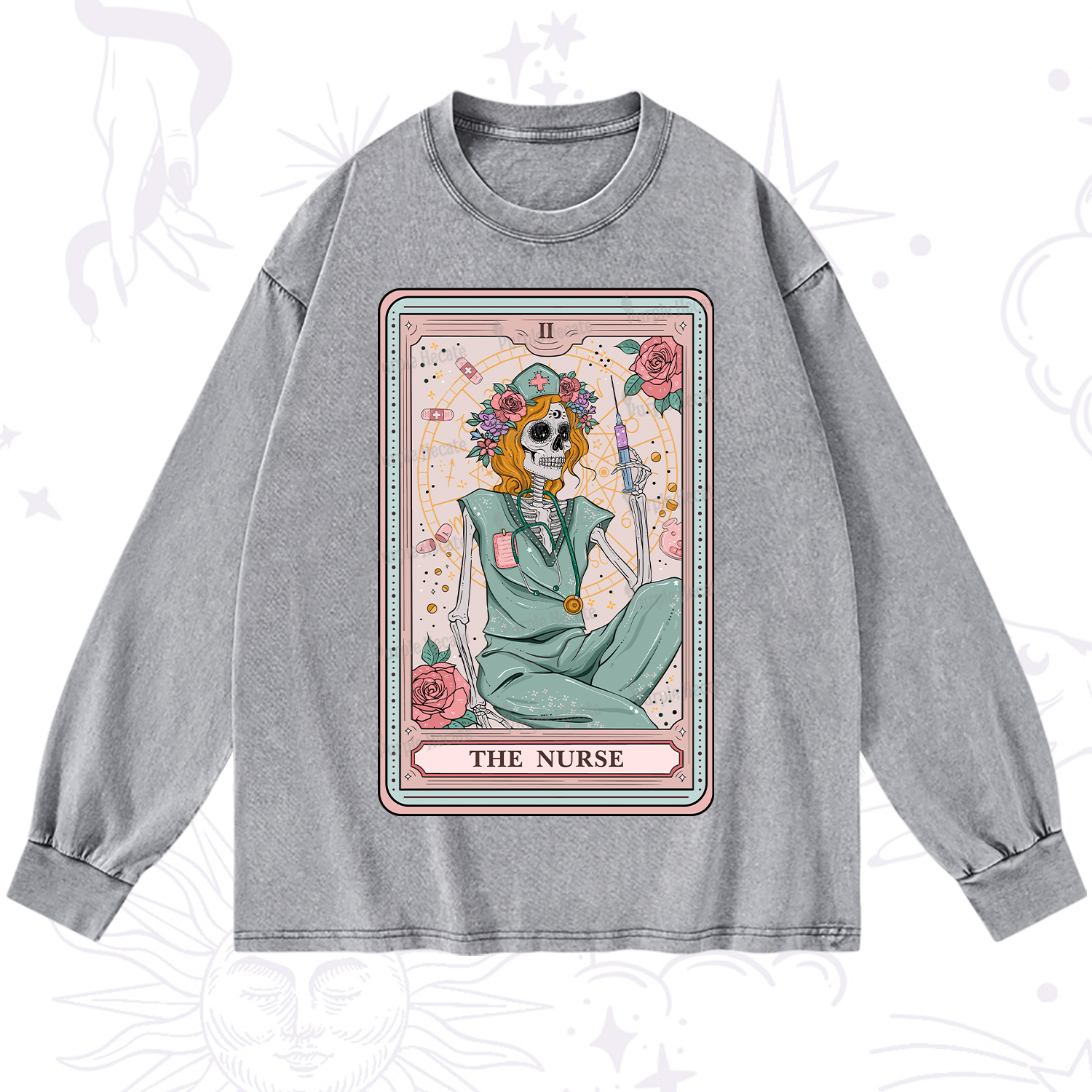 Purplehecate The Nurse Tarot Card Washed Long Sleeve Shirt