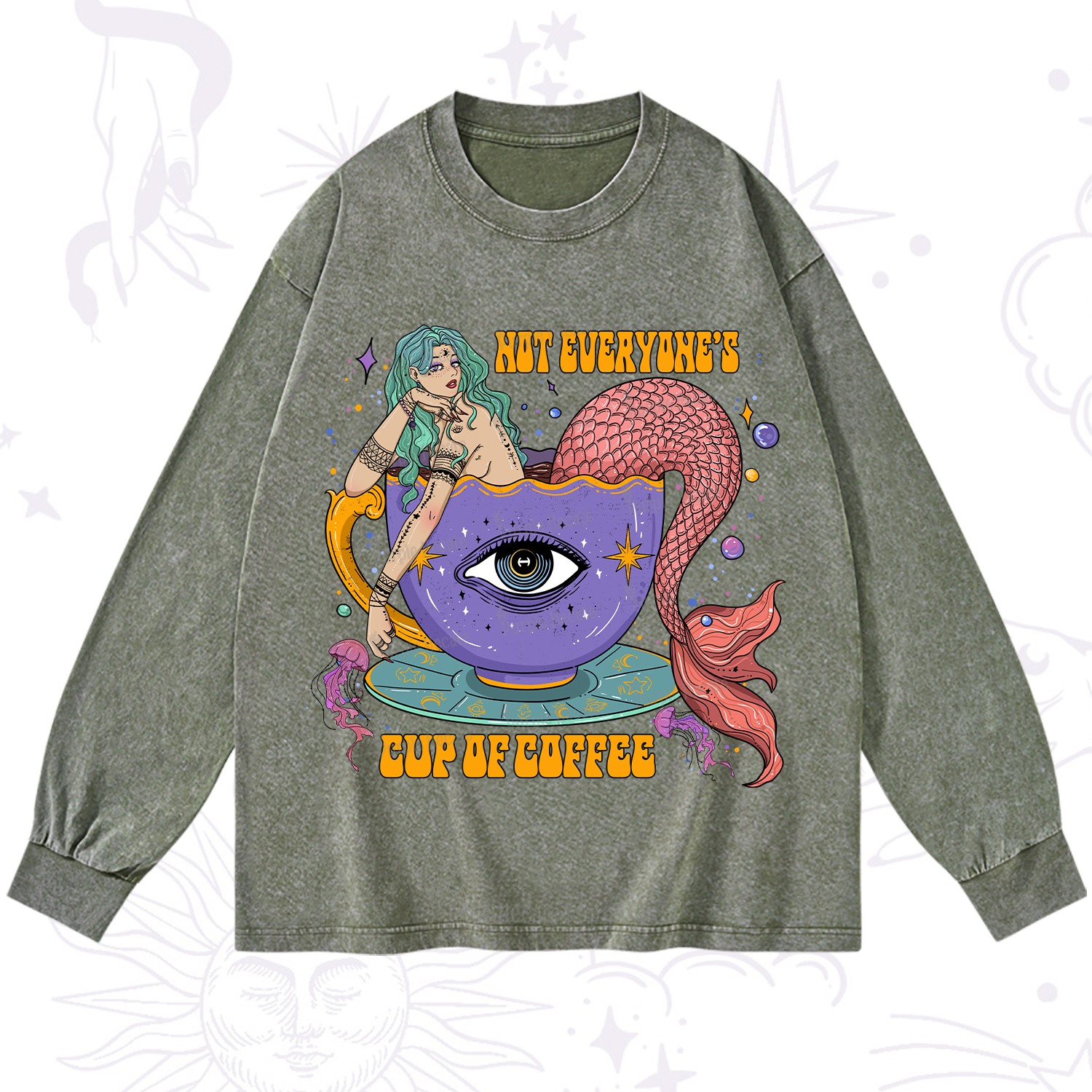 Purplehecate Not Everyone's Cup Of Coffee Washed Long Sleeve Shirt