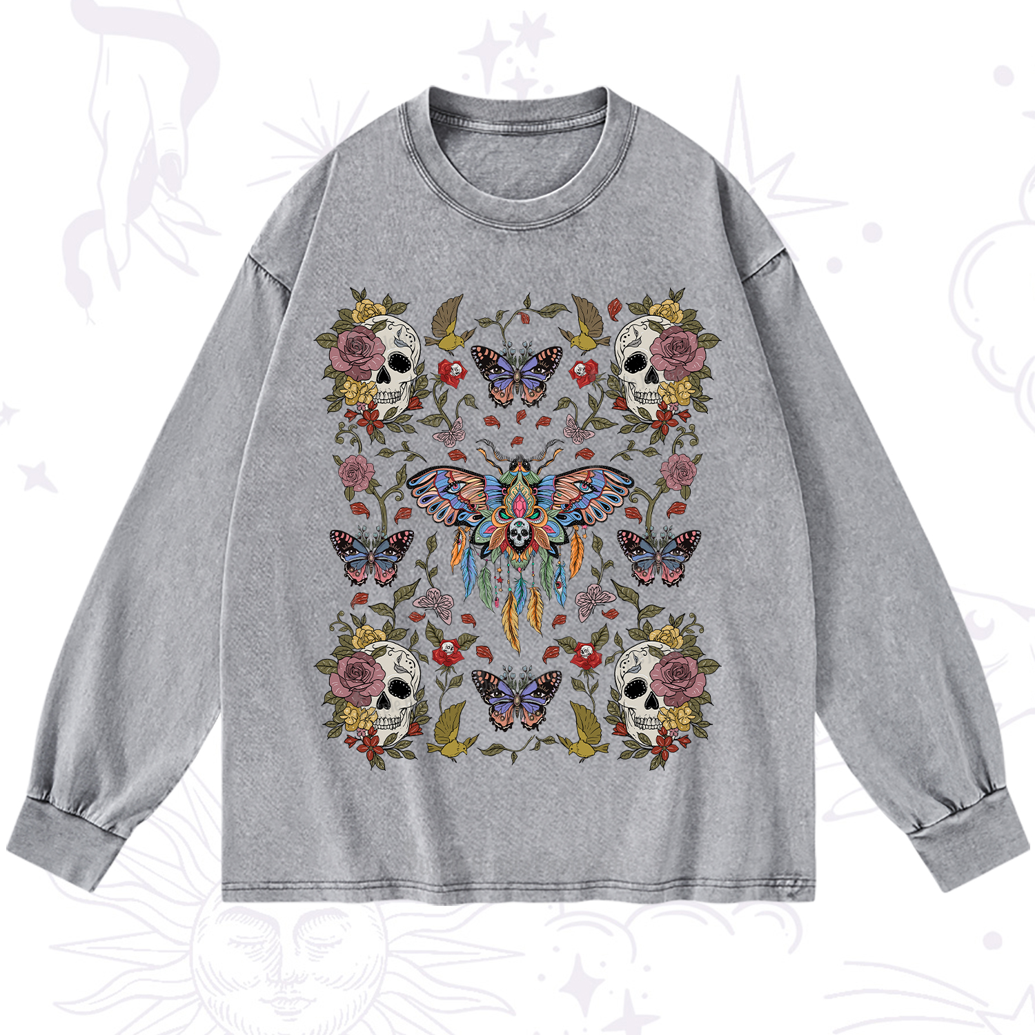 Purplehecate Moths Dancing Washed Long Sleeve Shirt