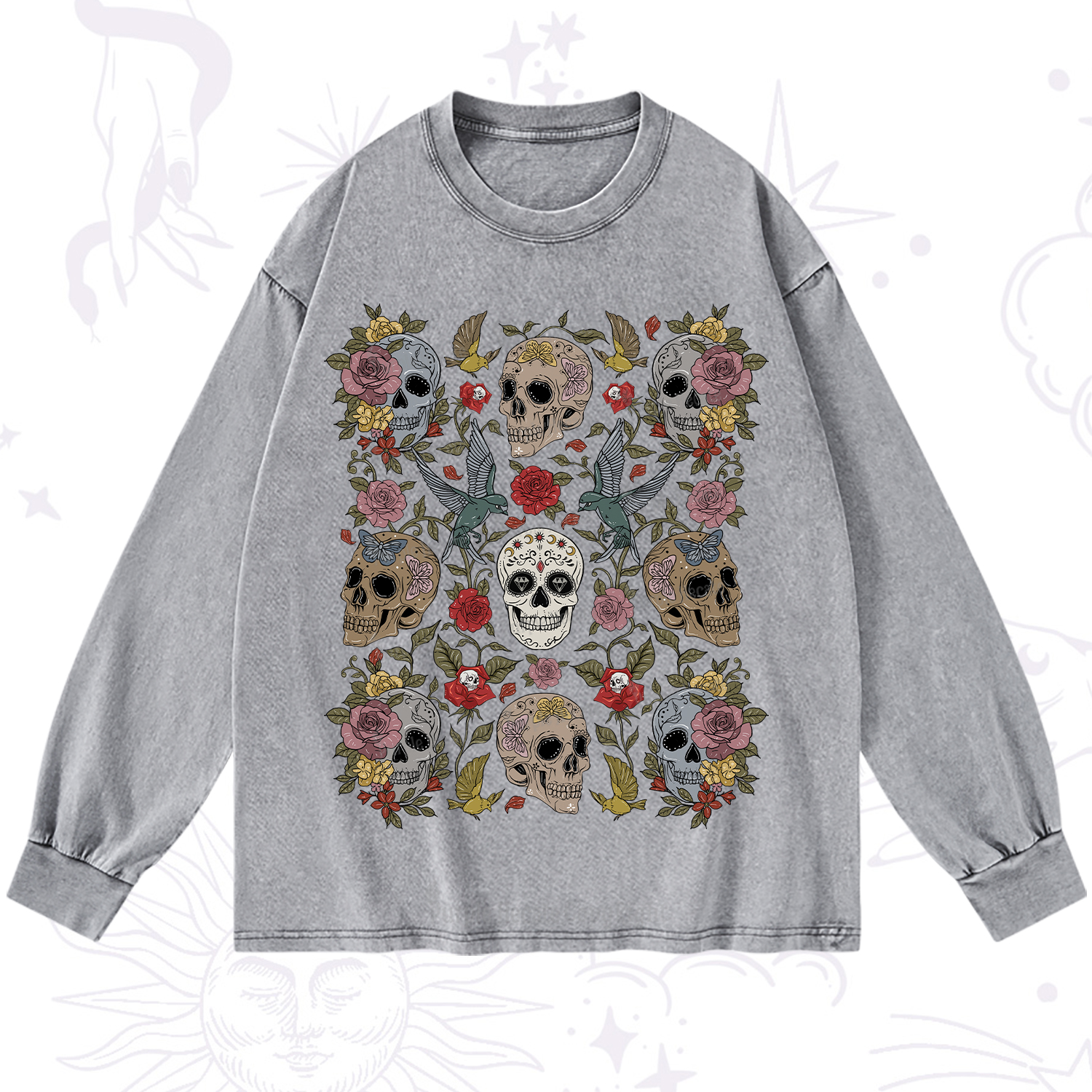 Purplehecate Skull Garden Washed Long Sleeve Shirt