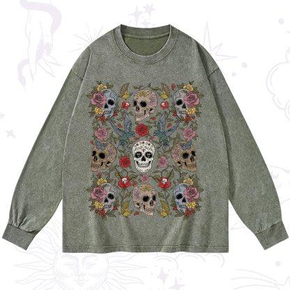 Purplehecate Skull Garden Washed Long Sleeve Shirt