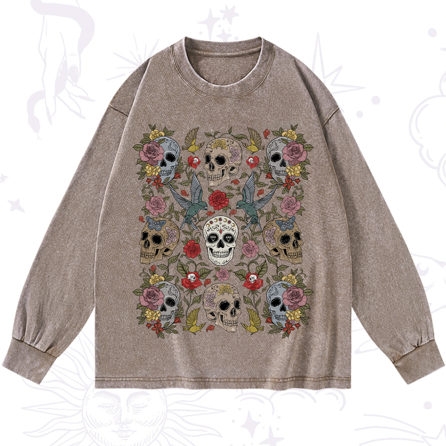 Purplehecate Skull Garden Washed Long Sleeve Shirt