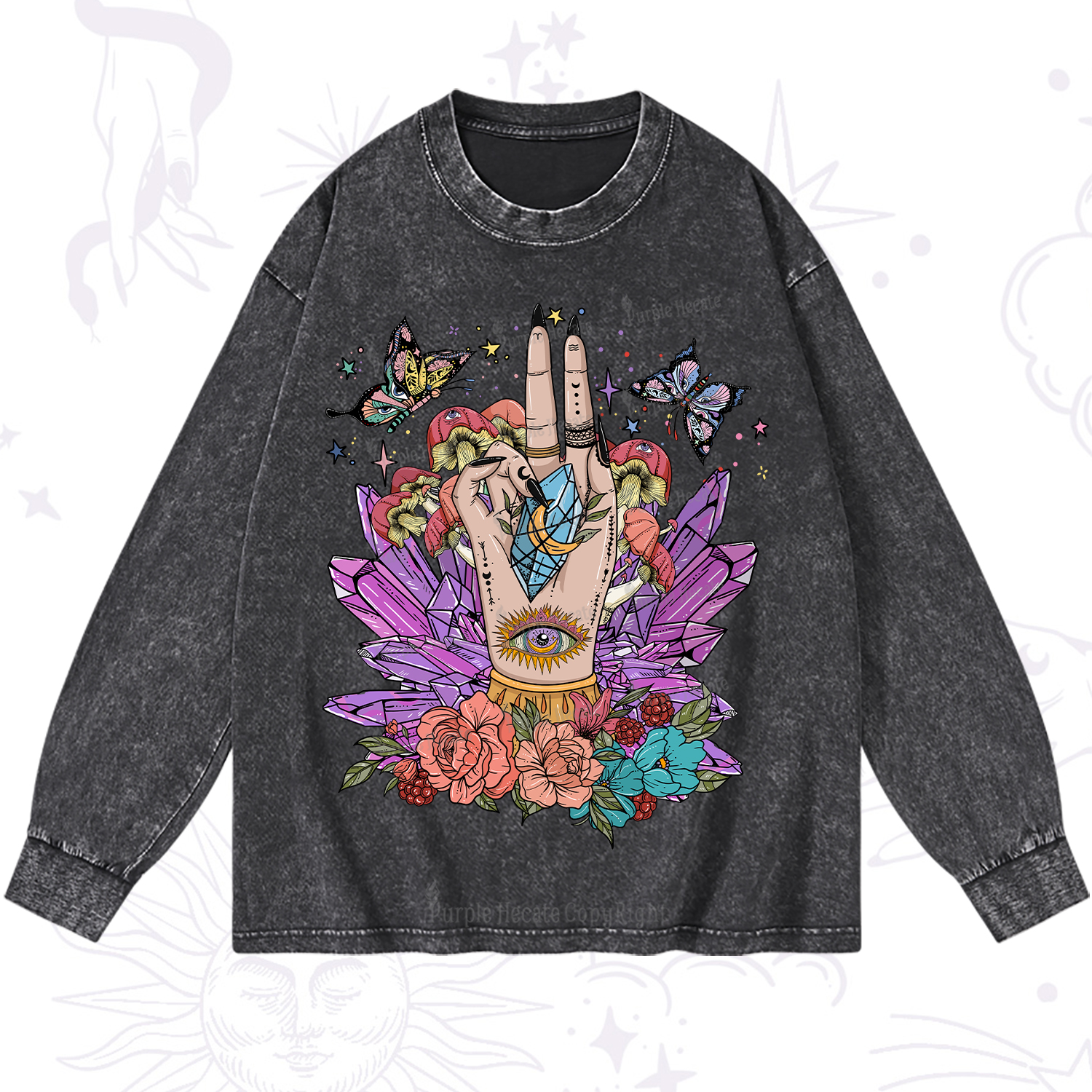 Purplehecate Mystic Crystal Divination Washed Long Sleeve Shirt