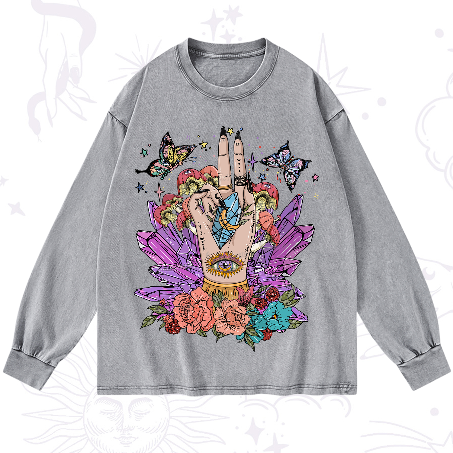 Purplehecate Mystic Crystal Divination Washed Long Sleeve Shirt