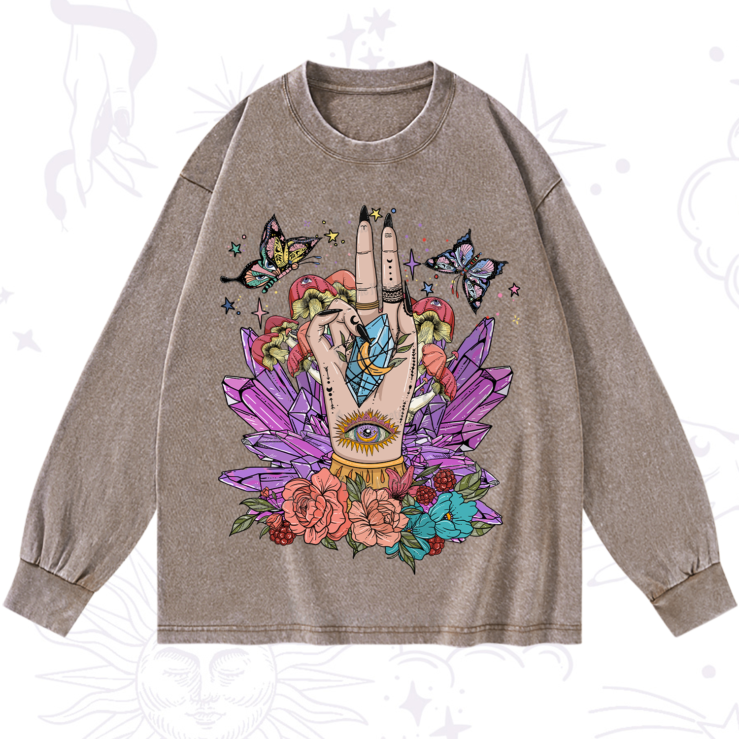 Purplehecate Mystic Crystal Divination Washed Long Sleeve Shirt