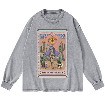 Purplehecate The Perseverance Tarot Card Washed Long Sleeve Shirt