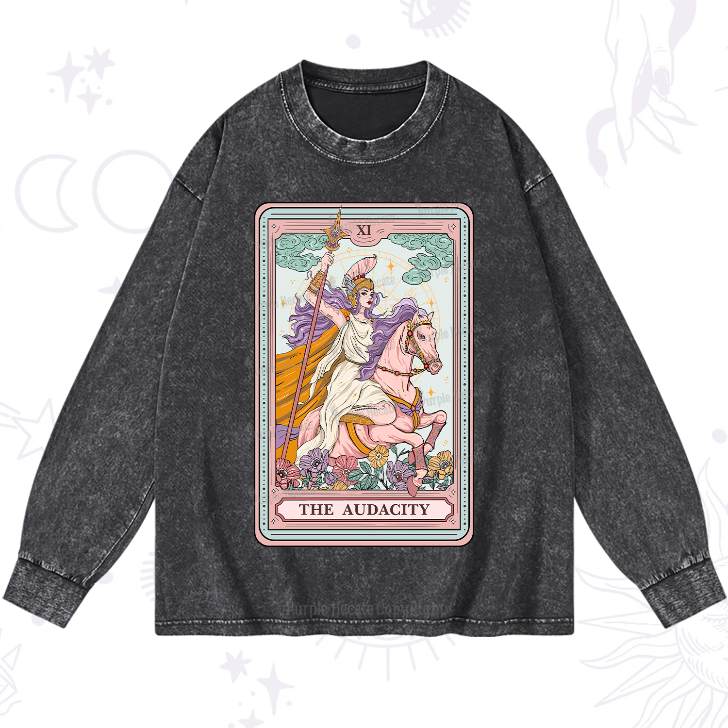 Purplehecate The Audacity Tarot Card Washed Long Sleeve Shirt