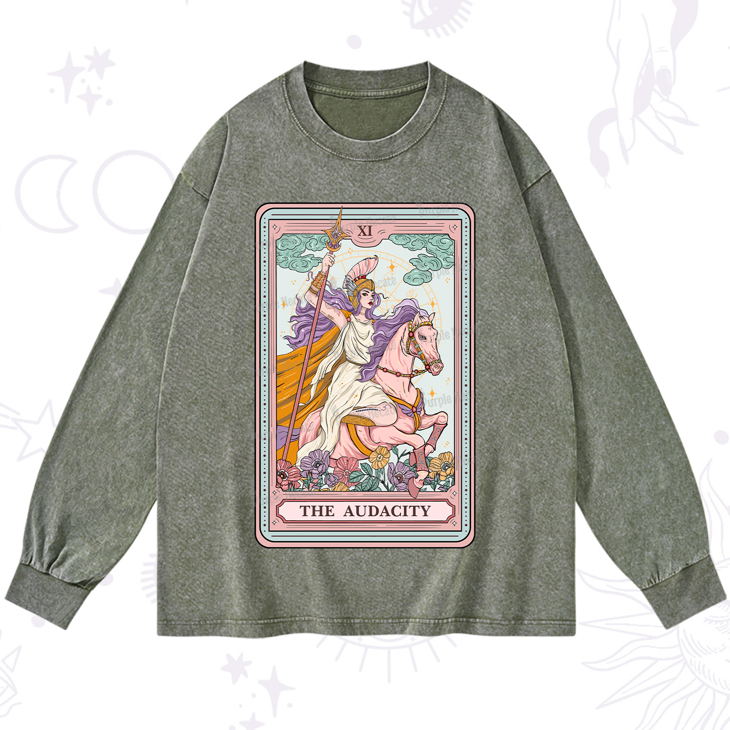Purplehecate The Audacity Tarot Card Washed Long Sleeve Shirt