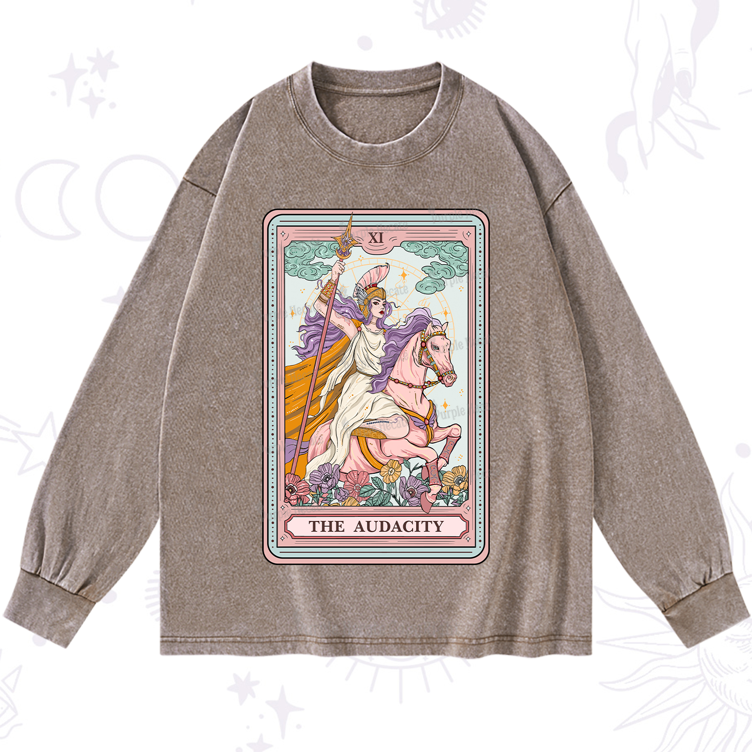 Purplehecate The Audacity Tarot Card Washed Long Sleeve Shirt